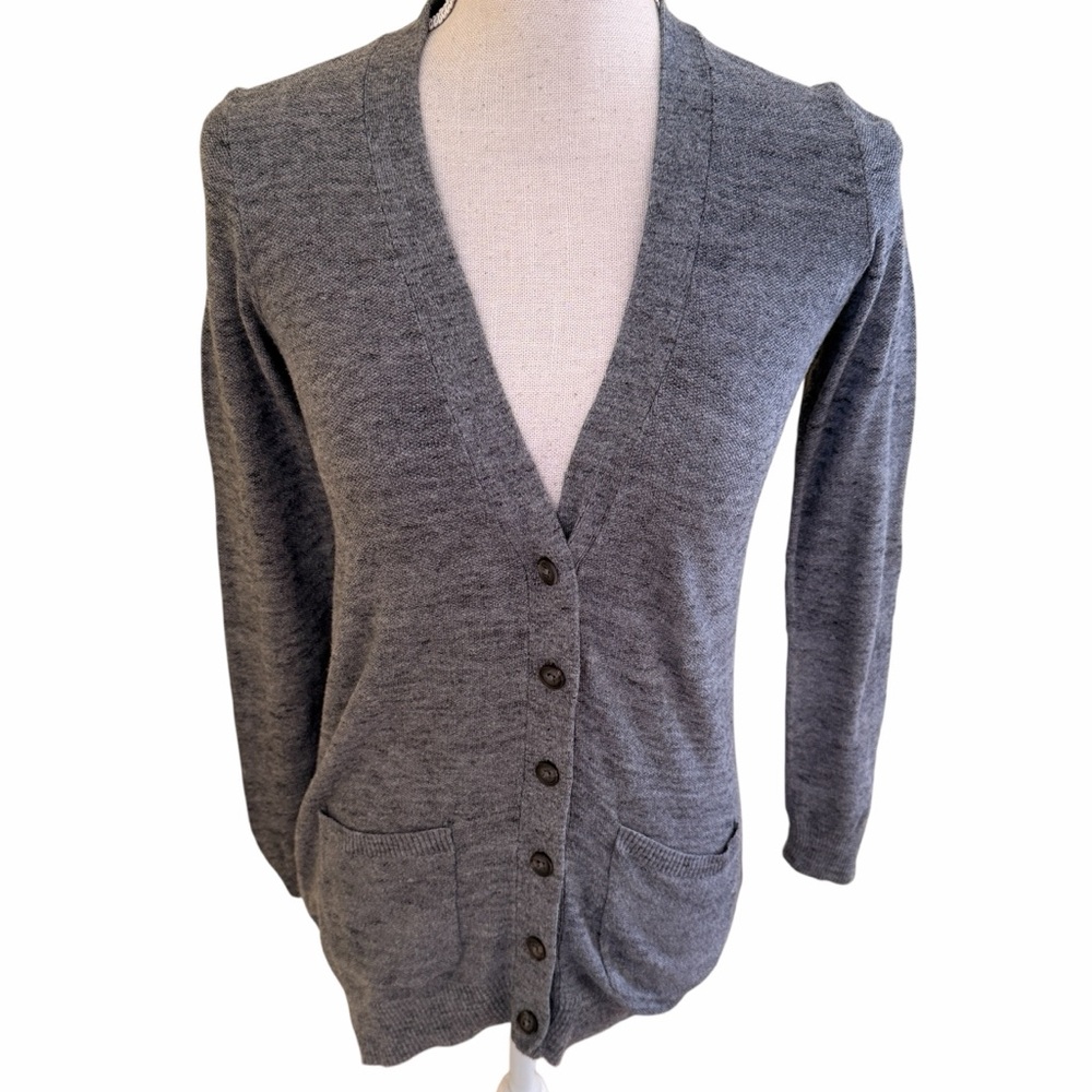 Madewell Gray Cotton Button Front V-Neck Grandpa Cardigan Sweater XS